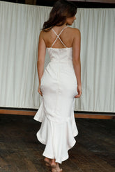 Dream Of Me Split Front Ruffle Midi Dress Bone